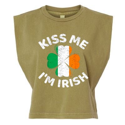 Kiss Me Im Irish Vintage Saint Patrick Day Garment-Dyed Women's Muscle Tee