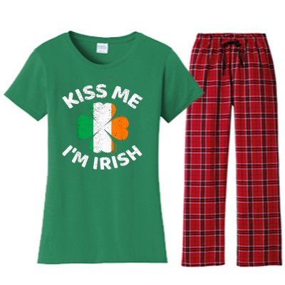 Kiss Me Im Irish Vintage Saint Patrick Day Women's Flannel Pajama Set