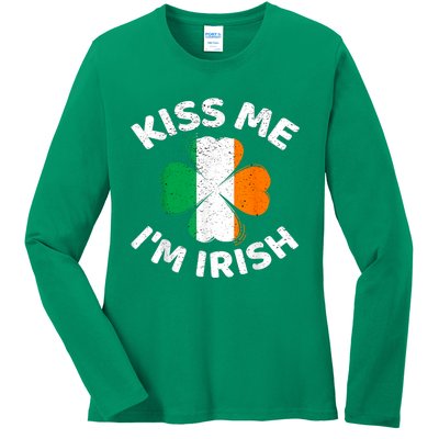 Kiss Me Im Irish Vintage Saint Patrick Day Ladies Long Sleeve Shirt