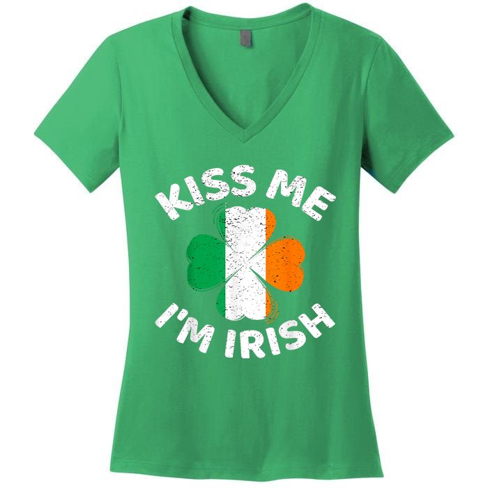 Kiss Me Im Irish Vintage Saint Patrick Day Women's V-Neck T-Shirt