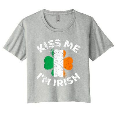 Kiss Me Im Irish Vintage Saint Patrick Day Women's Crop Top Tee