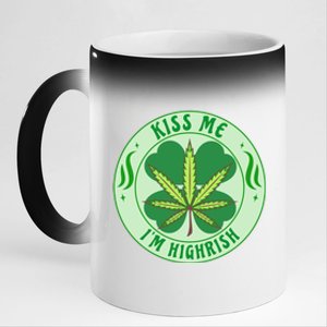 Kiss Me I'm Highrish St Patrick's Day Weed Stoner 11oz Black Color Changing Mug