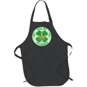 Kiss Me I'm Highrish St Patrick's Day Weed Stoner Full-Length Apron With Pockets