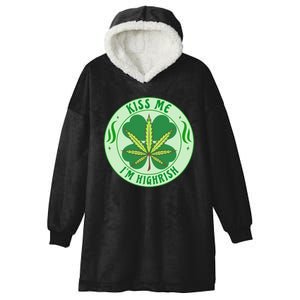 Kiss Me I'm Highrish St Patrick's Day Weed Stoner Hooded Wearable Blanket