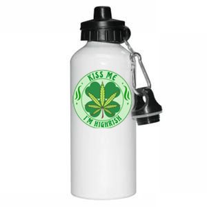 Kiss Me I'm Highrish St Patrick's Day Weed Stoner Aluminum Water Bottle