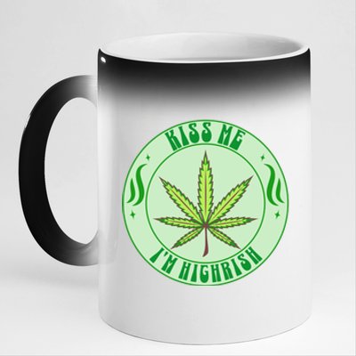 Kiss Me I'm Highrish St Patrick's Day Weed Stoner 11oz Black Color Changing Mug