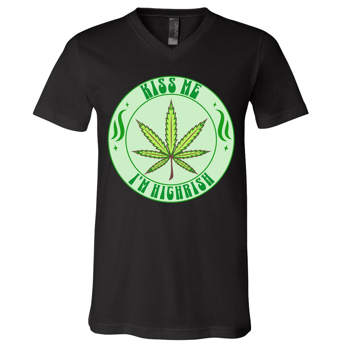 Kiss Me I'm Highrish St Patrick's Day Weed Stoner V-Neck T-Shirt