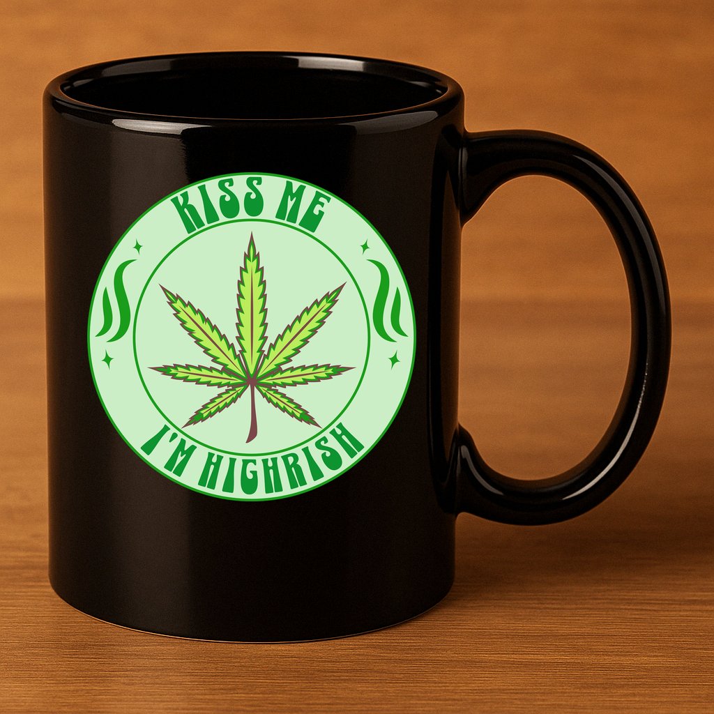 Kiss Me I'm Highrish St Patrick's Day Weed Stoner 11oz C Handle Ceramic Mug