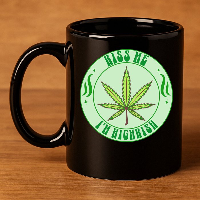 Kiss Me I'm Highrish St Patrick's Day Weed Stoner 11oz C Handle Ceramic Mug