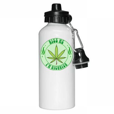 Kiss Me I'm Highrish St Patrick's Day Weed Stoner Aluminum Water Bottle