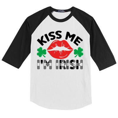 Kiss Me I'm Irish Funny St Patricks Day Kids Colorblock Raglan Jersey