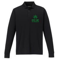 Kiss Me I'm Highrish Funny St. Patricks Day Performance Long Sleeve Polo