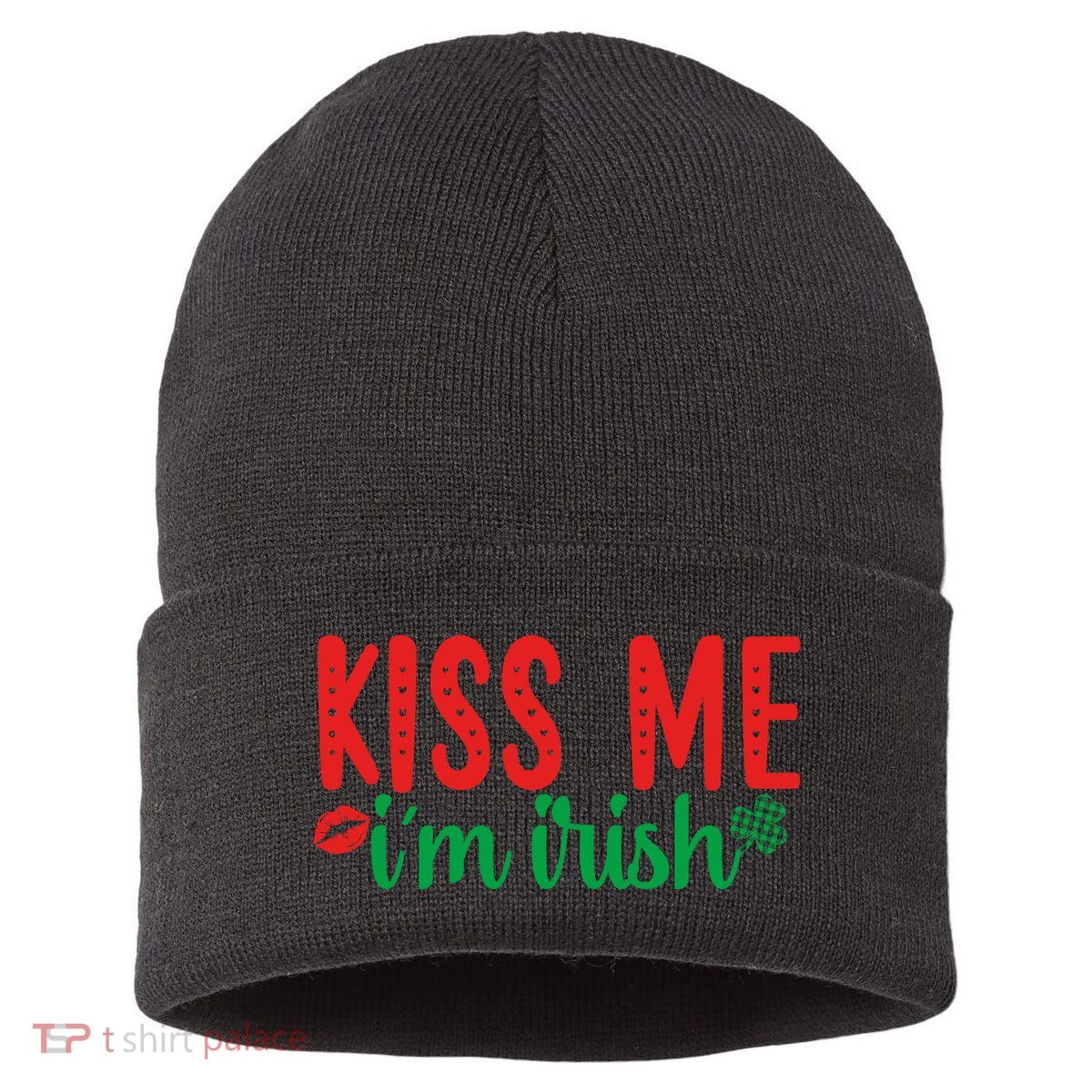 Kiss Me I'm Irish Funny St Patricks Day Sustainable Knit Beanie