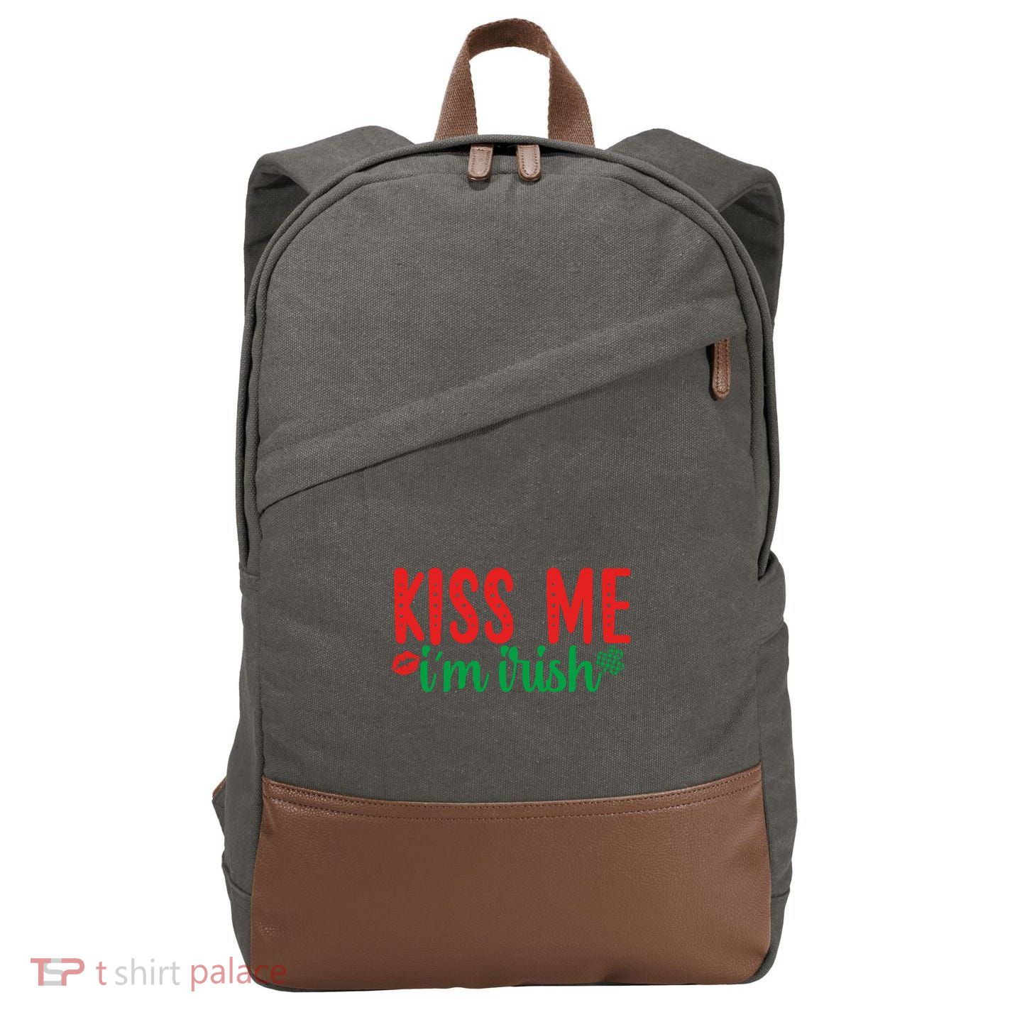 Kiss Me I'm Irish Funny St Patricks Day Cotton Canvas Backpack