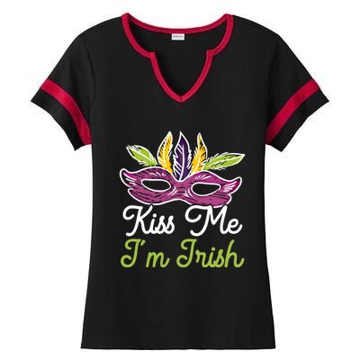 Kiss Me I'm Irish Mardi Gras Parade Masquerade Great Gift Ladies Halftime Notch Neck Tee