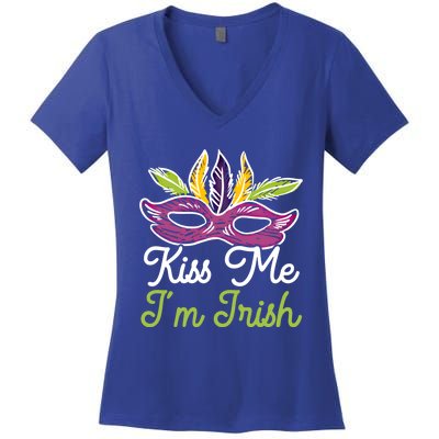 Kiss Me I'm Irish Mardi Gras Parade Masquerade Great Gift Women's V-Neck T-Shirt