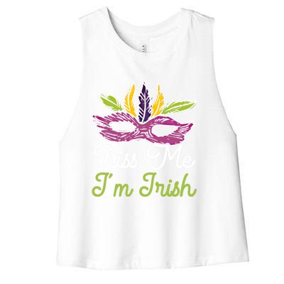 Kiss Me I'm Irish Mardi Gras Parade Masquerade Great Gift Women's Racerback Cropped Tank