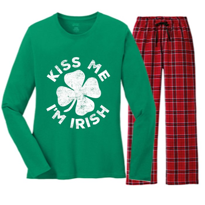 Kiss Me I'm Irish TShirt Saint Patrick Day Shirt Women's Long Sleeve Flannel Pajama Set 