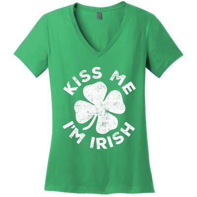 Kiss Me I'm Irish TShirt Saint Patrick Day Shirt Women's V-Neck T-Shirt