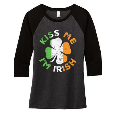 Kiss Me IM Irish Saint Patrick Day Women's Tri-Blend 3/4-Sleeve Raglan Shirt