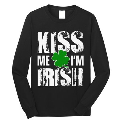 Kiss Me I'm Irish Clover Saint Patrick's Day Gift Long Sleeve Shirt