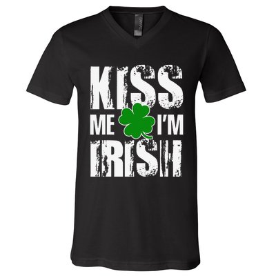 Kiss Me I'm Irish Clover Saint Patrick's Day Gift V-Neck T-Shirt