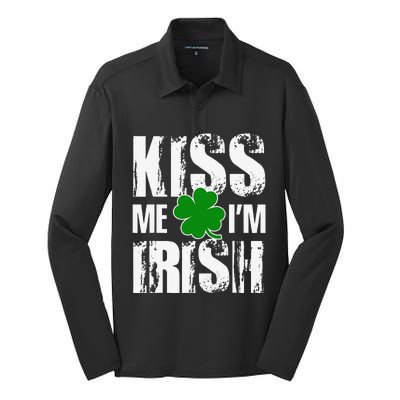 Kiss Me I'm Irish Clover Saint Patrick's Day Gift Silk Touch Performance Long Sleeve Polo