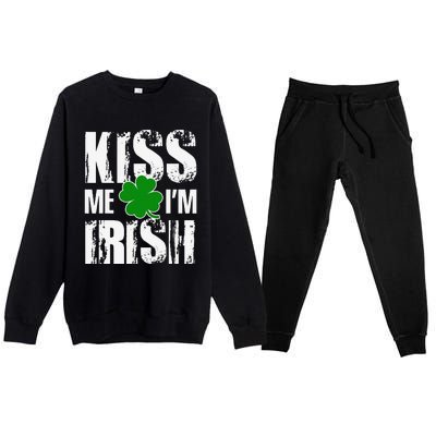 Kiss Me I'm Irish Clover Saint Patrick's Day Gift Premium Crewneck Sweatsuit Set