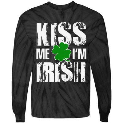 Kiss Me I'm Irish Clover Saint Patrick's Day Gift Tie-Dye Long Sleeve Shirt