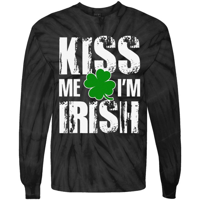 Kiss Me I'm Irish Clover Saint Patrick's Day Gift Tie-Dye Long Sleeve Shirt