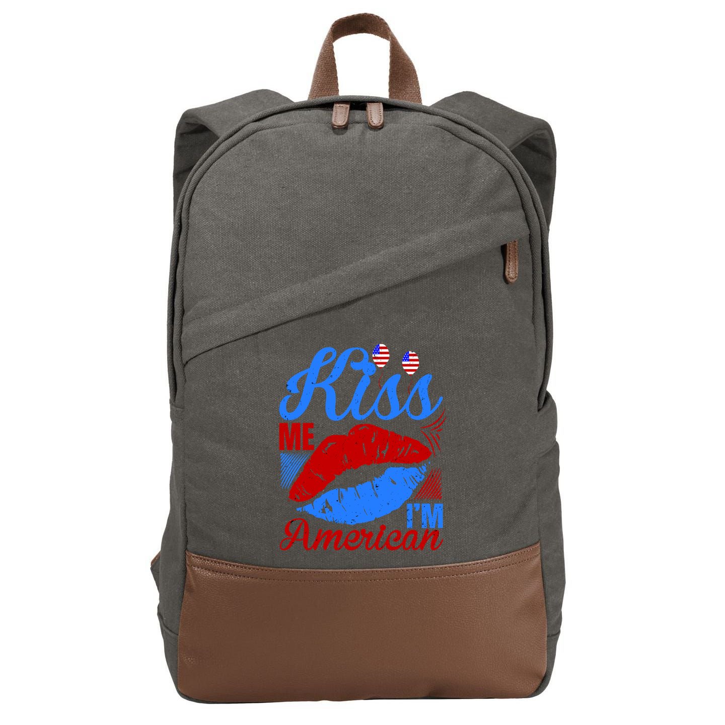 Kiss Me Im American Cotton Canvas Backpack