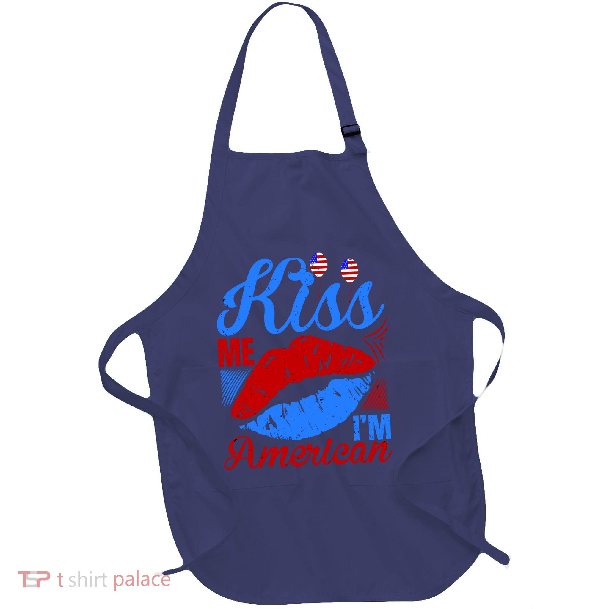 Kiss Me Im American Full-Length Apron With Pockets