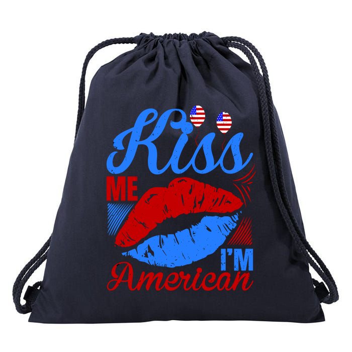 Kiss Me Im American Drawstring Bag