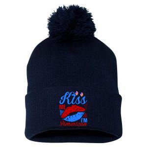 Kiss Me Im American Pom Pom 12in Knit Beanie