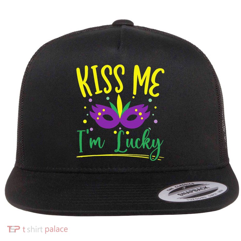 Kiss Me I'm Lucky Mardi Gras Parade Masquerade  Flatbill Hat