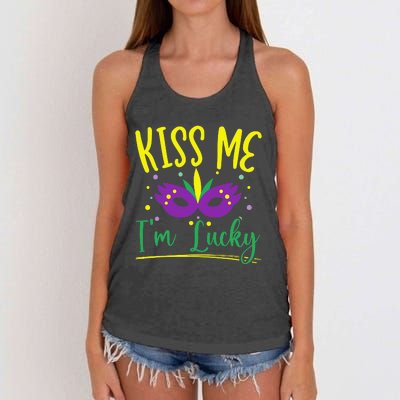 Kiss Me I'm Lucky Mardi Gras Parade Masquerade  Women's Knotted Racerback Tank