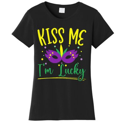 Kiss Me I'm Lucky Mardi Gras Parade Masquerade  Women's T-Shirt