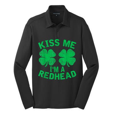 Kiss Me IM A Redhead St. PatrickS Day Irish Funny Ginger Silk Touch Performance Long Sleeve Polo