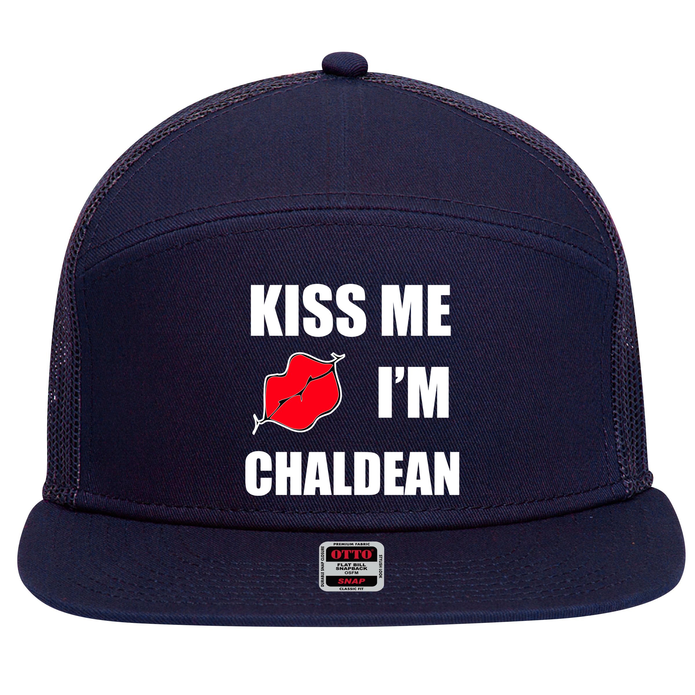 Kiss Me Im Chaldean 7 Panel Mesh Trucker Snapback Hat