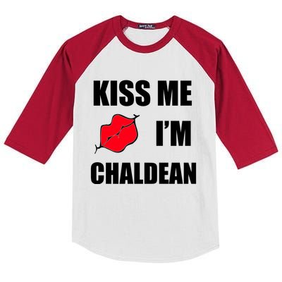 Kiss Me Im Chaldean Kids Colorblock Raglan Jersey