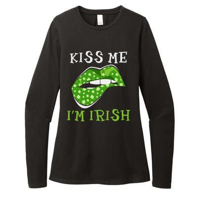 Kiss Me I'm Irish Clover Lips St Patricks Day Womens CVC Long Sleeve Shirt