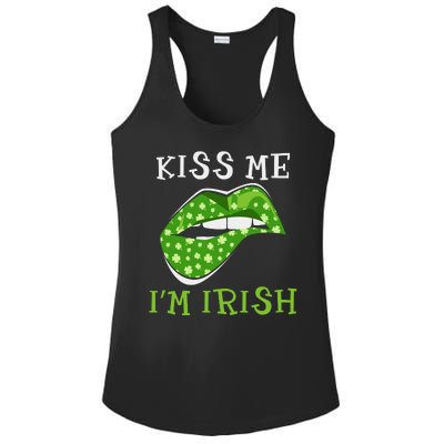 Kiss Me I'm Irish Clover Lips St Patricks Day Ladies PosiCharge Competitor Racerback Tank