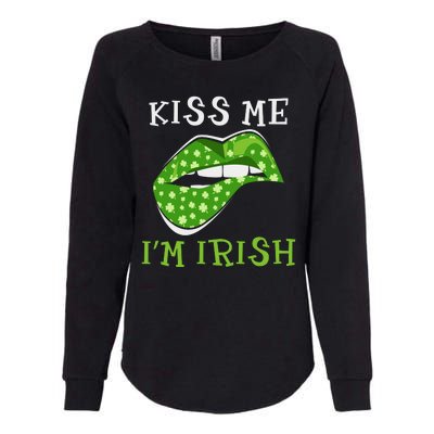 Kiss Me I'm Irish Clover Lips St Patricks Day Womens California Wash Sweatshirt