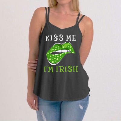 Kiss Me I'm Irish Clover Lips St Patricks Day Women's Strappy Tank