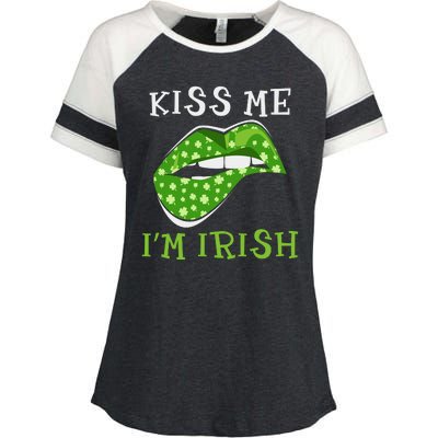 Kiss Me I'm Irish Clover Lips St Patricks Day Enza Ladies Jersey Colorblock Tee