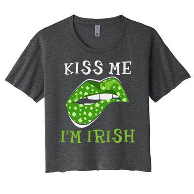 Kiss Me I'm Irish Clover Lips St Patricks Day Women's Crop Top Tee