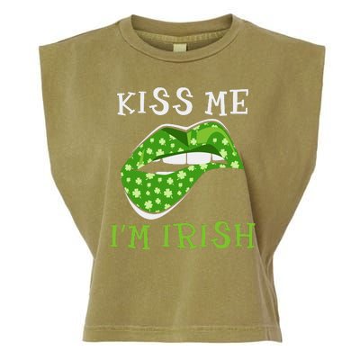 Kiss Me I'm Irish Clover Lips St Patricks Day Garment-Dyed Women's Muscle Tee