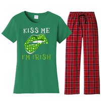 Kiss Me I'm Irish Clover Lips St Patricks Day Women's Flannel Pajama Set