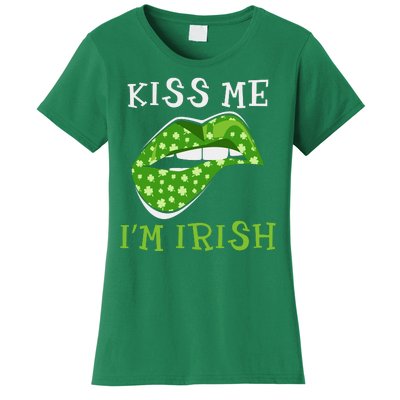 Kiss Me I'm Irish Clover Lips St Patricks Day Women's T-Shirt