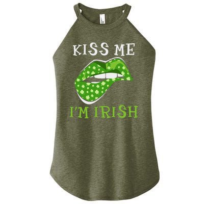 Kiss Me I'm Irish Clover Lips St Patricks Day Women's Perfect Tri Rocker Tank